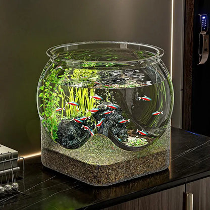 Ultra-transparente runde Fischschale, abnehmbares Desktop-Fischtank aus Kunststoff, 360-Grad-Sicht, kleiner Desktop-Aquarium, Tischdekoration