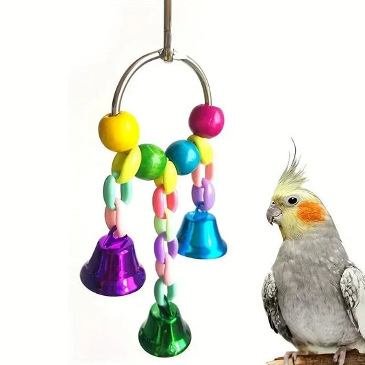 Parrot Bells Toy Bird Cage Toys with Bell Sound Colorful Wood Beads for Lovebirds African Greys Cockatoo Parakeet Supplies