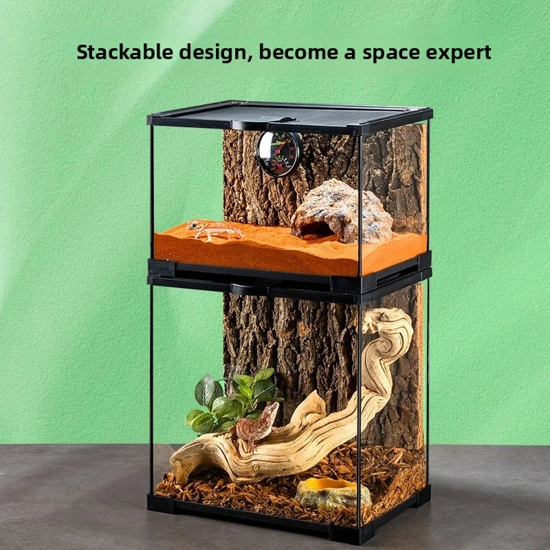Professionelles Glas-Terrarium für Reptilien, geeignet für Chamäleons, Echsen und Schlangen, ideal für Hornfrösche und Wasserschildkröten, mit transparenter Belüftung.