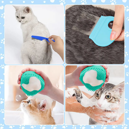 Kit per toelettatura con spazzole per gatti da 8 pezzi, pettine per pulci, spazzola da bagno per shampoo per animali domestici, spazzola per la perdita di animali domestici, spazzolino in silicone