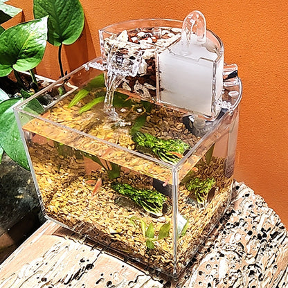 Mini-Tisch-Aquarienset mit Filterdeckel, Wasserpumpe 2,5 W, Tauchpumpe, umweltfreundliches transparentes Aquarium, Heimdekoration