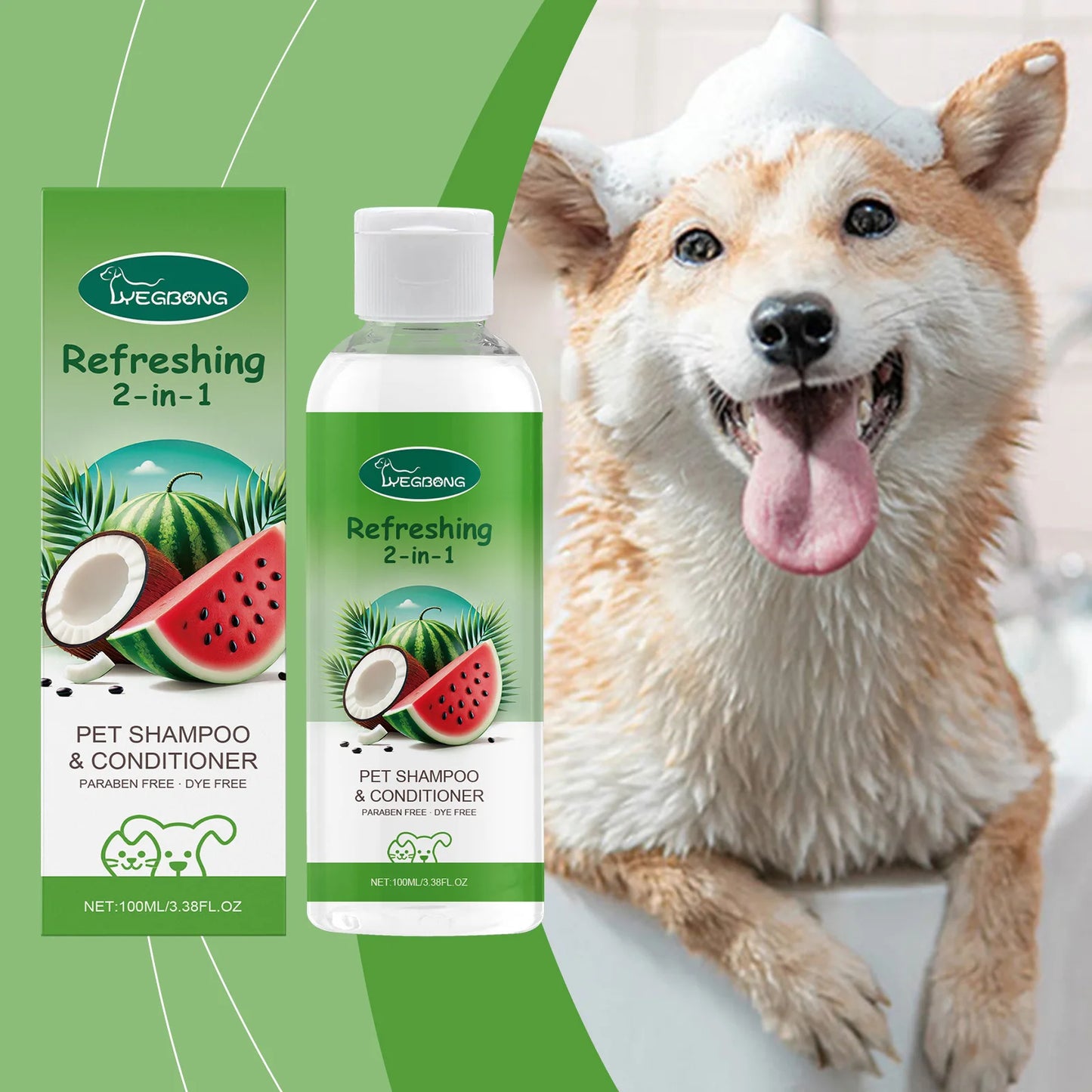 YEGBONG 2-in-1 Erfrischendes Shampoo und Spülung für Haustiere, Juckreiz stillend, feuchtigkeitsspendend, schmutzentfernend, Geruchsbalsam, Duschgel für Hunde