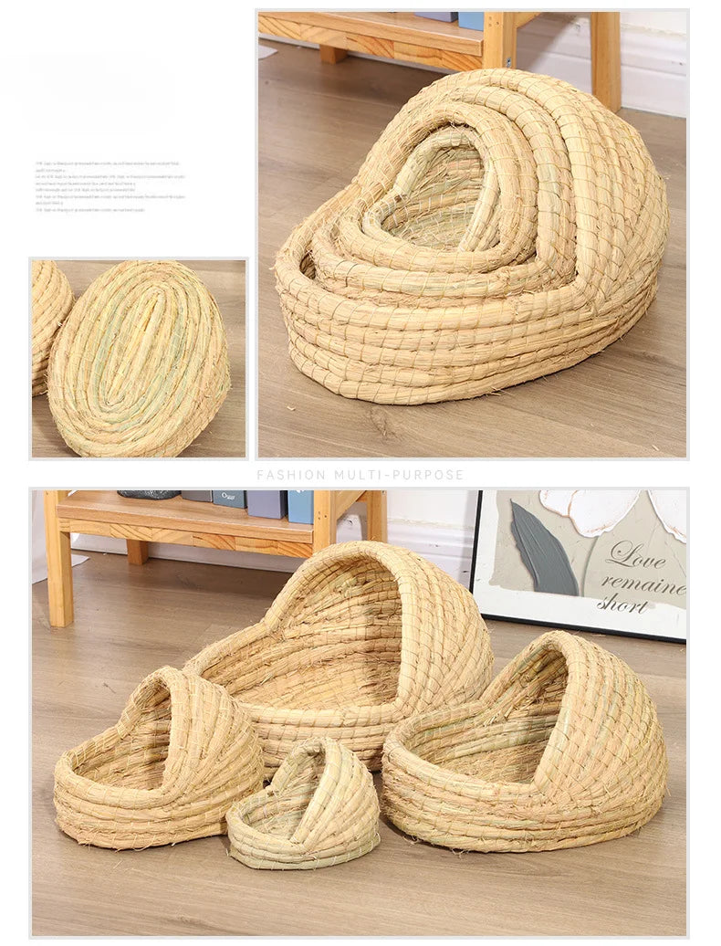 Nido per uccelli intrecciato in erba Nido per erba di coniglio Tappetino per erba Accessori per criceti Pantofole Nido di coniglio Coniglio Forniture per animali domestici calde invernali