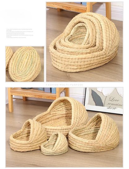 Nido per uccelli intrecciato in erba Nido per erba di coniglio Tappetino per erba Accessori per criceti Pantofole Nido di coniglio Coniglio Forniture per animali domestici calde invernali