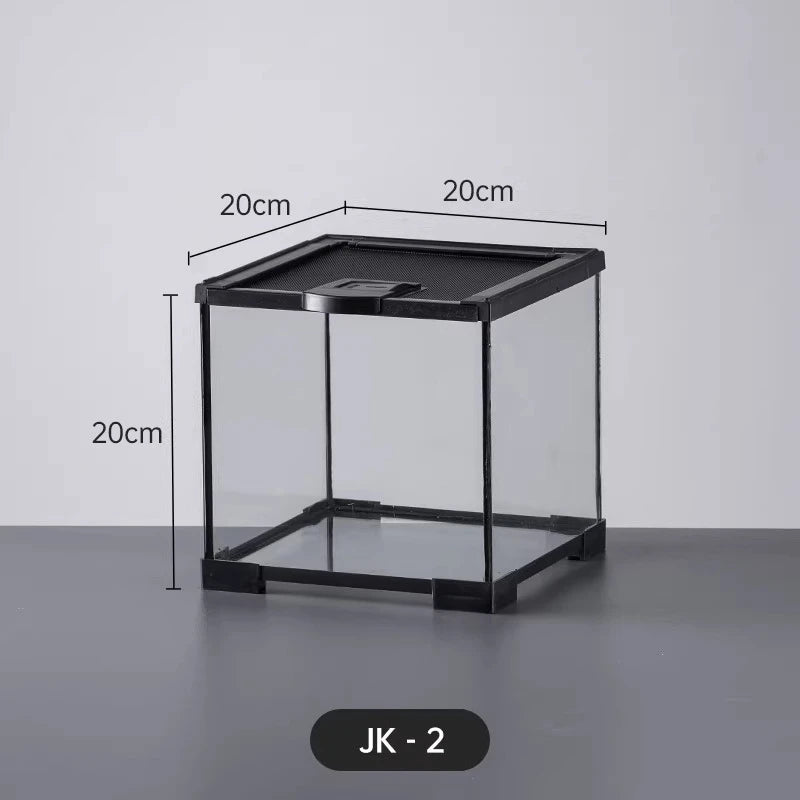 Professionelles Glas-Terrarium für Reptilien, geeignet für Chamäleons, Echsen und Schlangen, ideal für Hornfrösche und Wasserschildkröten, mit transparenter Belüftung.