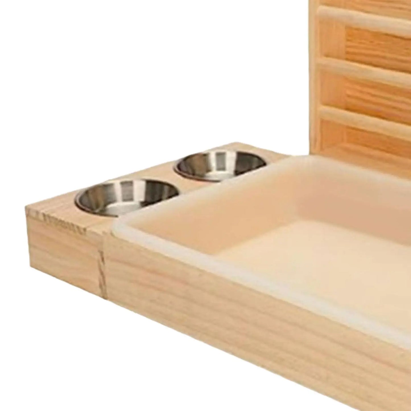 Hasenfutterspender Heu Manger Futtertrog aus Holz mit Kotwanne Futterschalen Wassernapf für Kaninchen Hamster Kleintiere