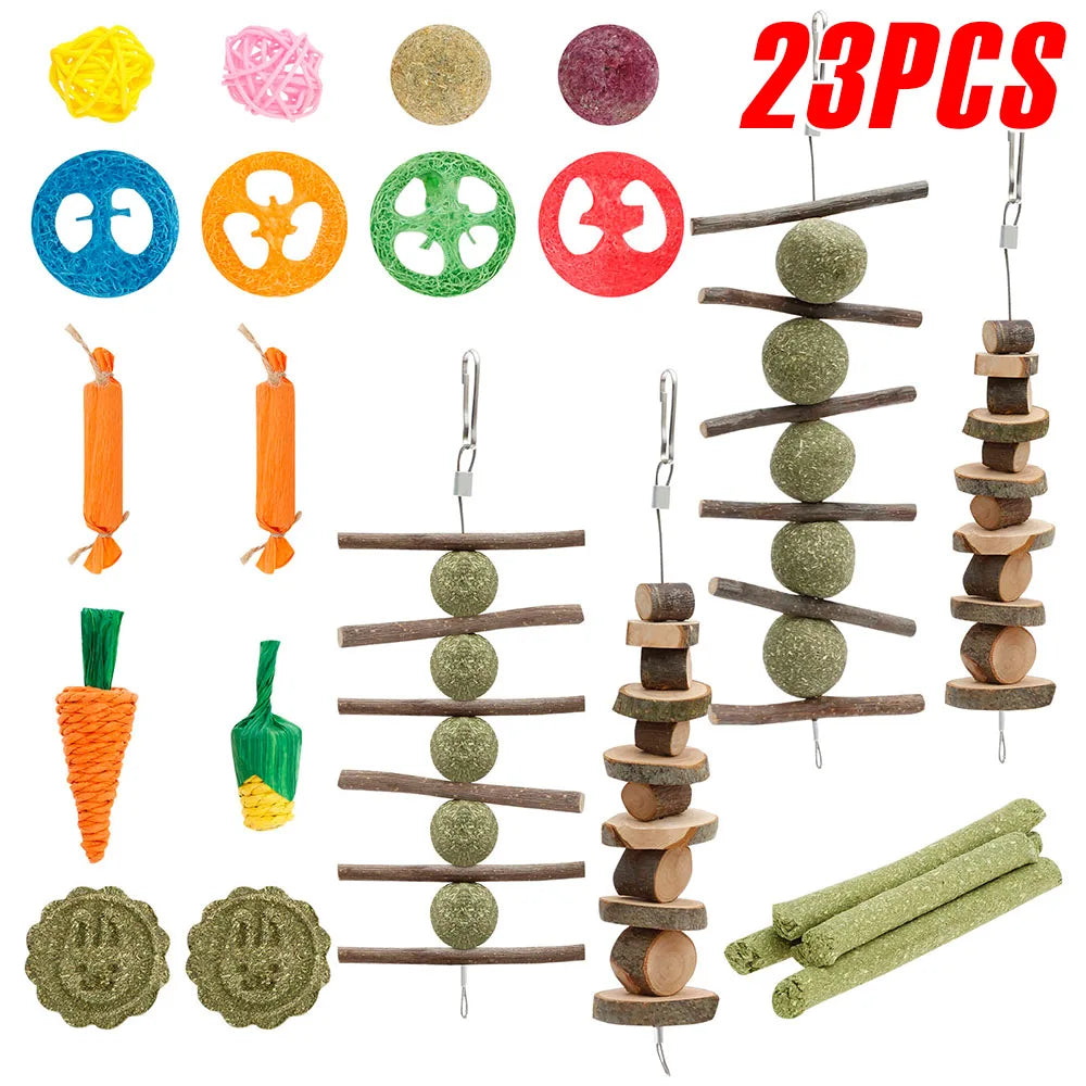 23 Pz Conigli Giocattoli Da Masticare Legno Piccolo Animale Domestico Noia Breaker Gabbia Accessori Pet Dente Rettifica Snack Cavia Drago Gatto Giocattolo Divertimento