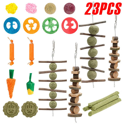 23 Pz Conigli Giocattoli Da Masticare Legno Piccolo Animale Domestico Noia Breaker Gabbia Accessori Pet Dente Rettifica Snack Cavia Drago Gatto Giocattolo Divertimento