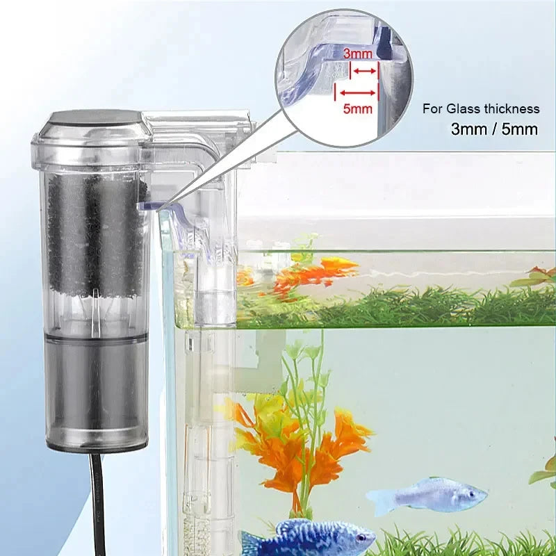 Neuer Aquarienfilter, hängender Mini-Filter für Fischbecken, USB-Stromanschluss 2,5 W, Durchfluss 250 H/L, geeignet für Aquarien unter 30 cm