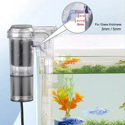 Neuer Aquarienfilter, hängender Mini-Filter für Fischbecken, USB-Stromanschluss 2,5 W, Durchfluss 250 H/L, geeignet für Aquarien unter 30 cm