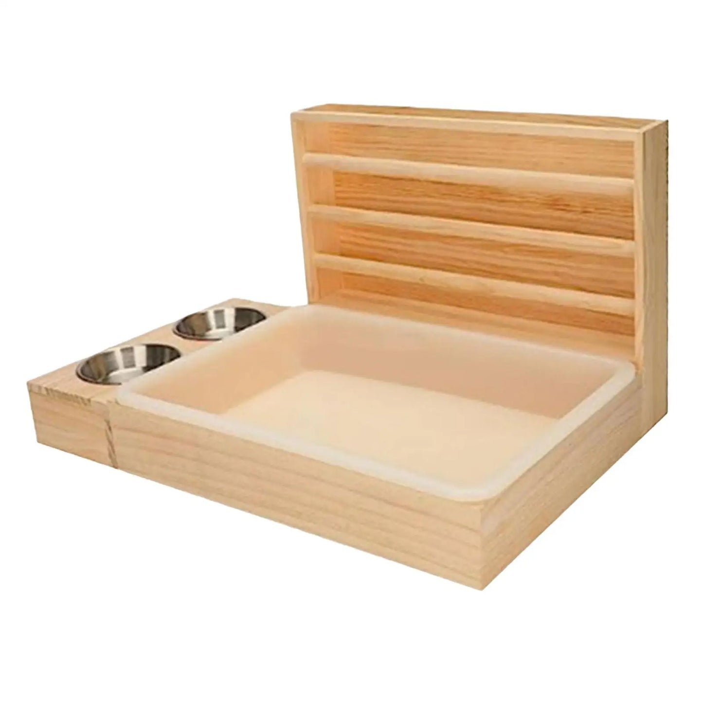 Hasenfutterspender Heu Manger Futtertrog aus Holz mit Kotwanne Futterschalen Wassernapf für Kaninchen Hamster Kleintiere