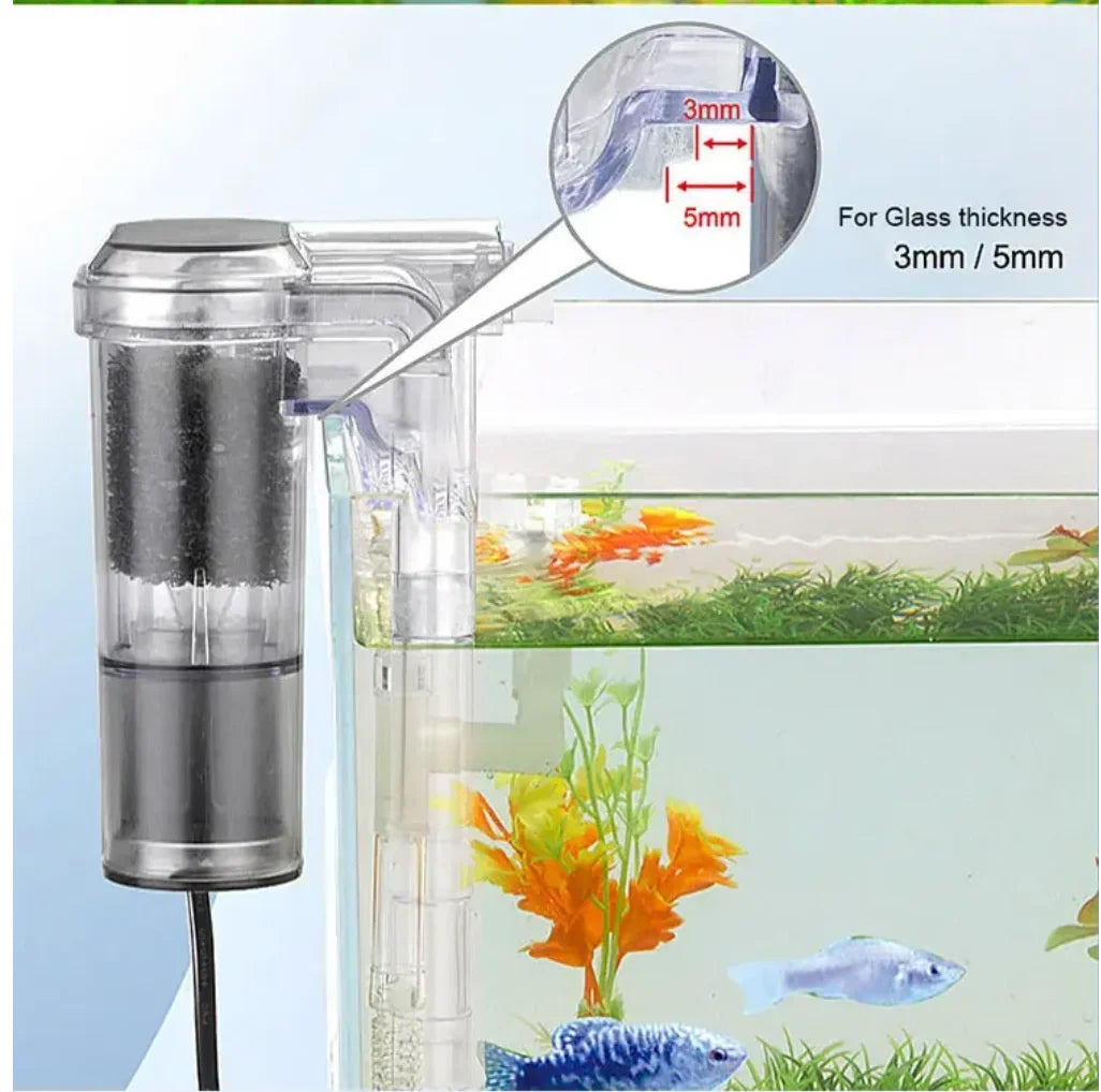 Neuer Aquarienfilter, hängender Mini-Filter für Fischbecken, USB-Stromanschluss 2,5 W, Durchfluss 250 H/L, geeignet für Aquarien unter 30 cm