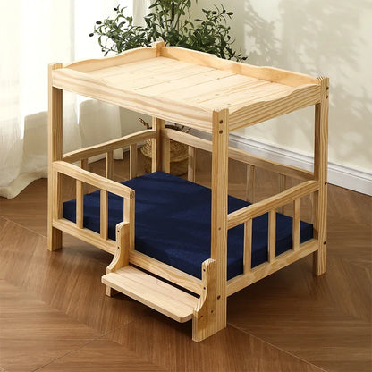 Letto principessa in legno massello a 2 strati per animali domestici Forniture universali per cani e gatti Comodo nido per cani traspirante Comoda scala da arrampicata