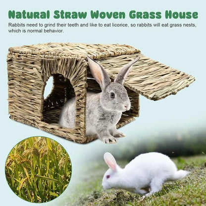 Grasnest für Kaninchenkäfige, gewebt, faltbar, Hamster, Meerschweinchen, Gras zum Kauen, Spielzeugmatte, Haus, Haustiernester, Zubehör