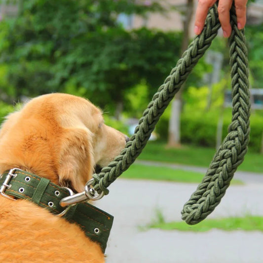 Guinzaglio per cani guinzaglio in corda intrecciata in Nylon a otto fili durevole per cani di grossa taglia guinzaglio per cani resistente per addestramento a piedi Pet nero verde