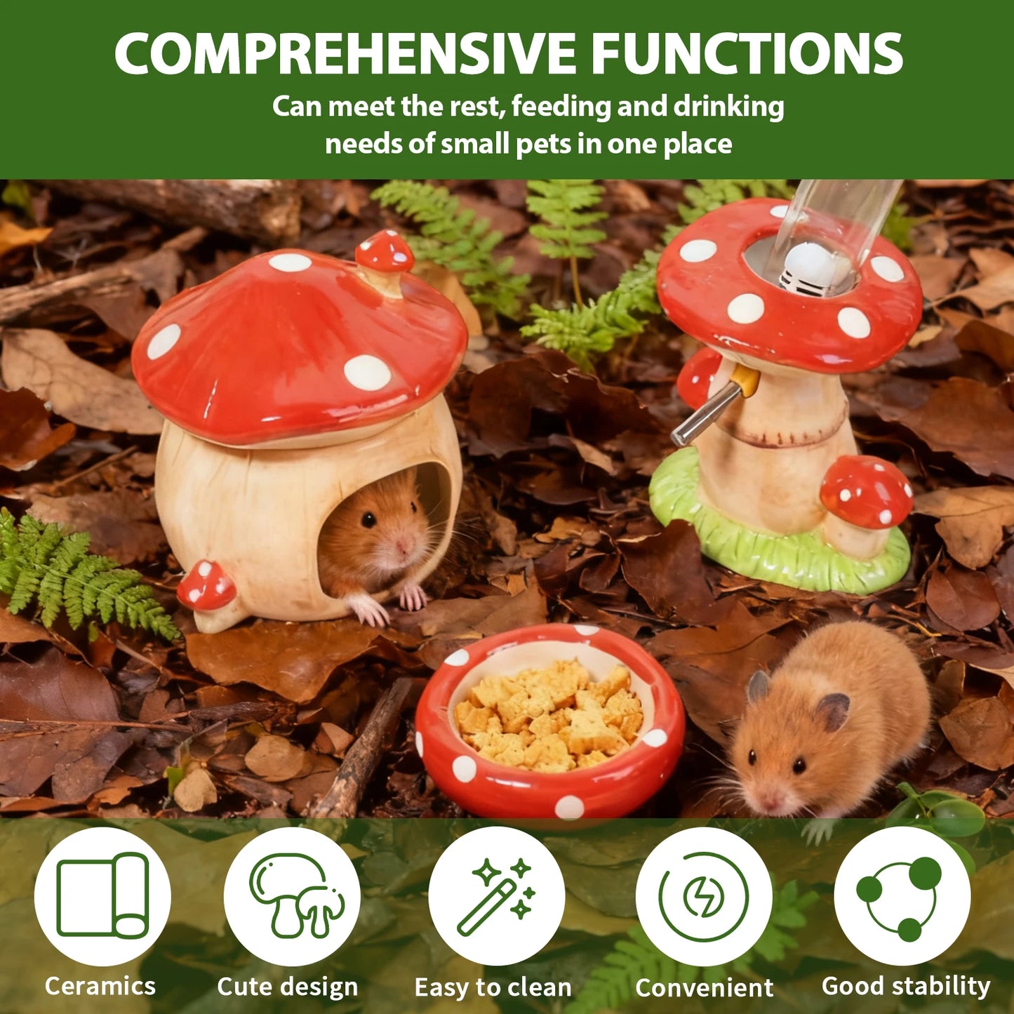 Hamsterspielset in Pilzform.