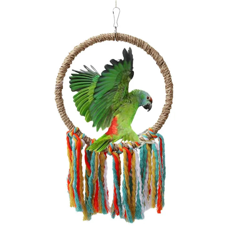 Animale domestico Uccello Pappagallo Giocattolo Corda di cotone Gabbia appesa Altalena Corda Anello Stand Arrampicata Giocattolo Calopsitte Masticazione Giocattolo di addestramento Forniture per uccelli