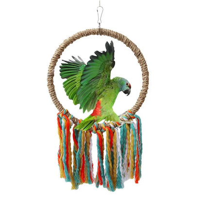 Animale domestico Uccello Pappagallo Giocattolo Corda di cotone Gabbia appesa Altalena Corda Anello Stand Arrampicata Giocattolo Calopsitte Masticazione Giocattolo di addestramento Forniture per uccelli
