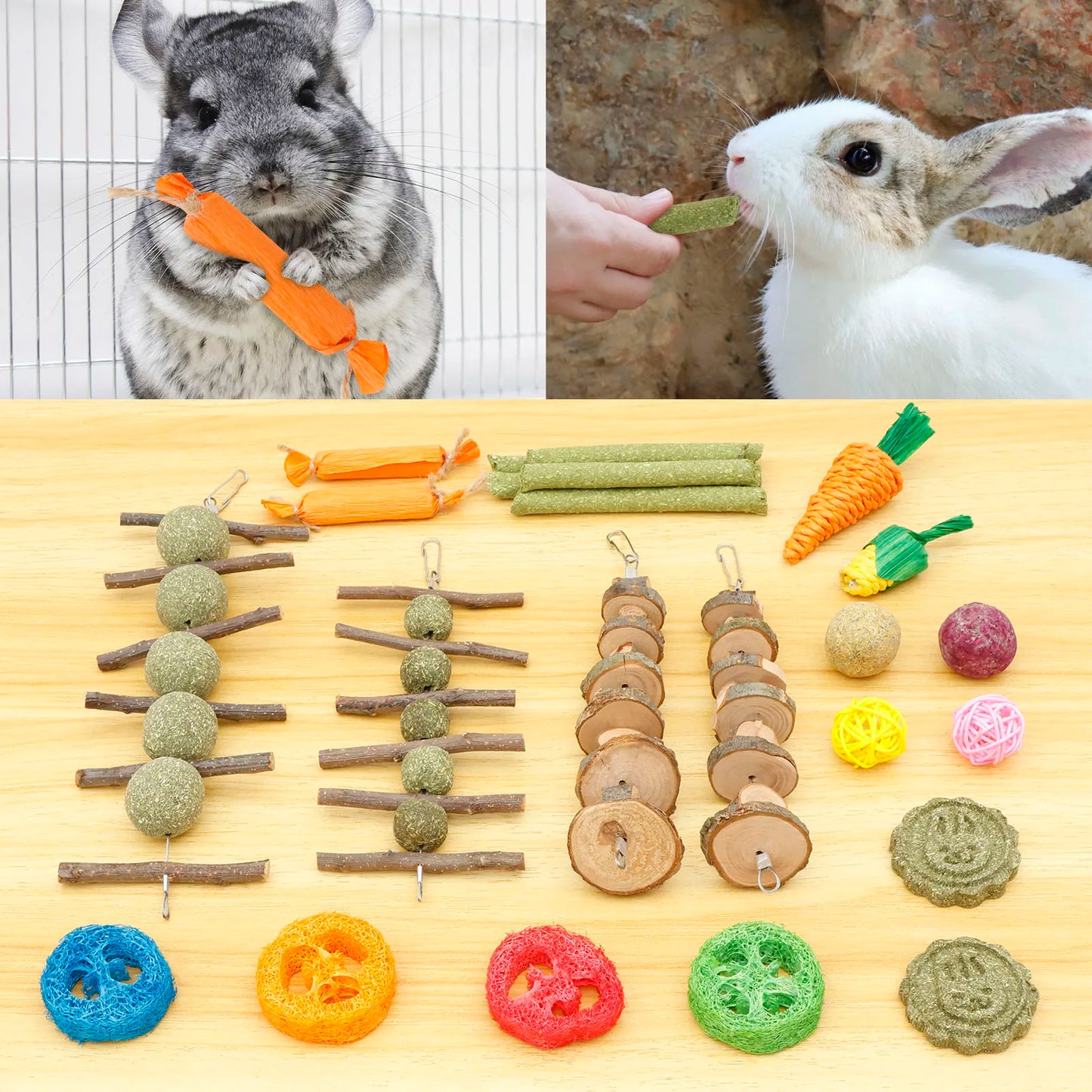23 Pz Conigli Giocattoli Da Masticare Legno Piccolo Animale Domestico Noia Breaker Gabbia Accessori Pet Dente Rettifica Snack Cavia Drago Gatto Giocattolo Divertimento