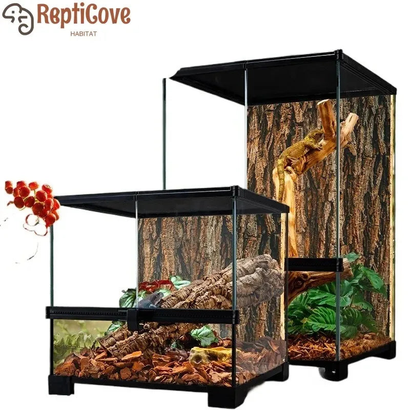Professionelles Glas-Terrarium für Reptilien, geeignet für Chamäleons, Echsen und Schlangen, ideal für Hornfrösche und Wasserschildkröten, mit transparenter Belüftung.