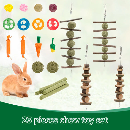 23 Pz Conigli Giocattoli Da Masticare Legno Piccolo Animale Domestico Noia Breaker Gabbia Accessori Pet Dente Rettifica Snack Cavia Drago Gatto Giocattolo Divertimento
