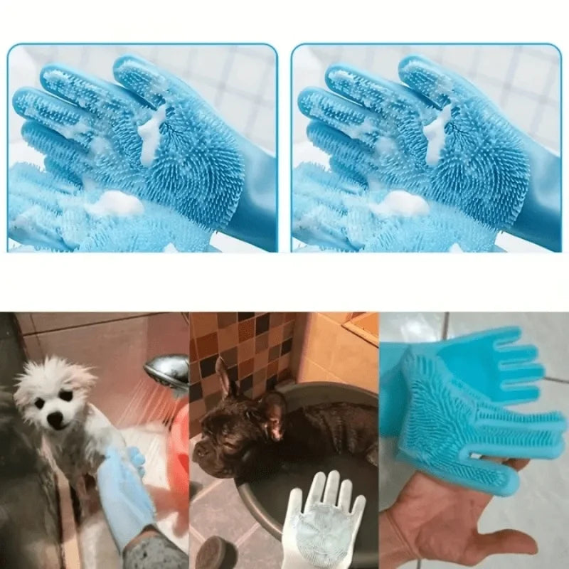 Badehandschuhe für die Haustierpflege Badehunde-Shampoo-Bürste Magischer Massage-Reinigungsschwamm Handschuh Silikon-Haarentfernungshandschuh