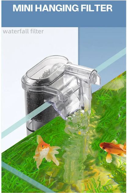 Neuer Aquarienfilter, hängender Mini-Filter für Fischbecken, USB-Stromanschluss 2,5 W, Durchfluss 250 H/L, geeignet für Aquarien unter 30 cm
