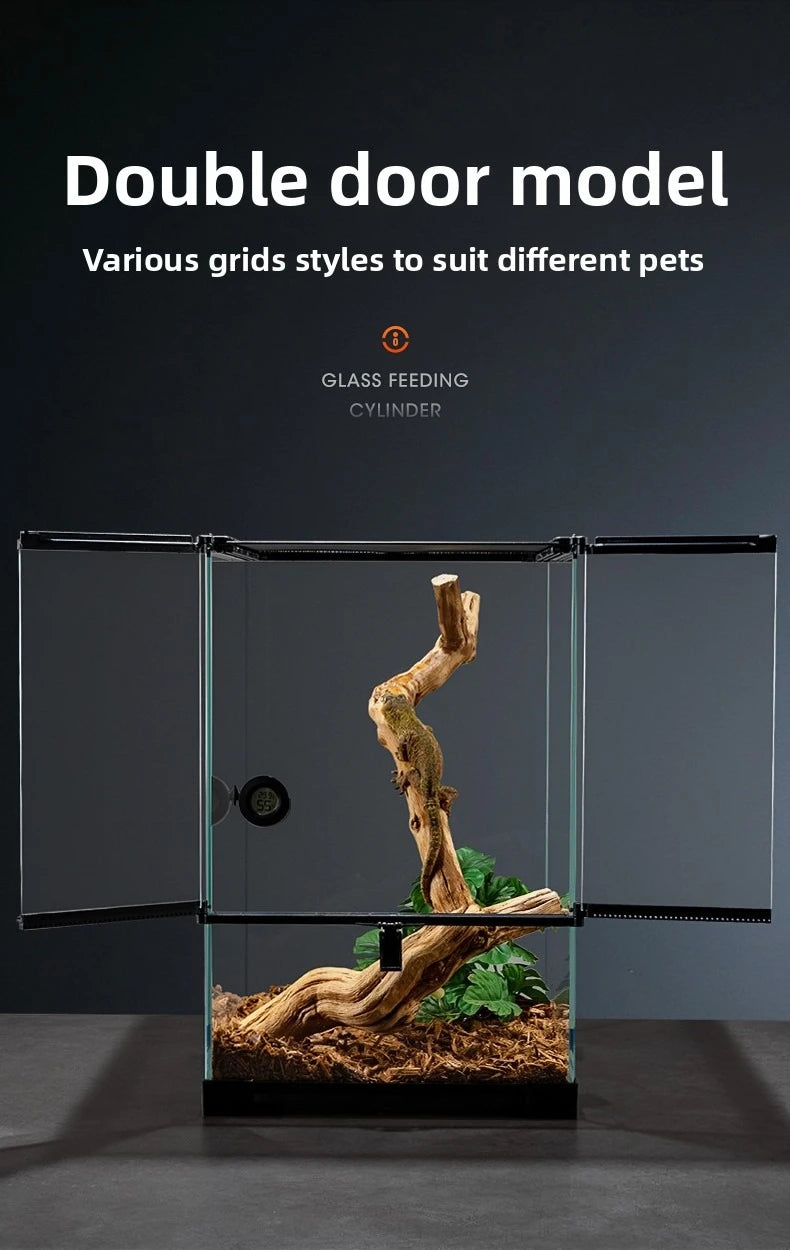 Professionelles Glas-Terrarium für Reptilien, geeignet für Chamäleons, Echsen und Schlangen, ideal für Hornfrösche und Wasserschildkröten, mit transparenter Belüftung.