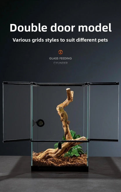 Professionelles Glas-Terrarium für Reptilien, geeignet für Chamäleons, Echsen und Schlangen, ideal für Hornfrösche und Wasserschildkröten, mit transparenter Belüftung.