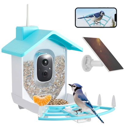 Mangiatoia per uccelli con fotocamera AI Identifica le specie degli uccelli Registrazione automatica delle video ad energia solare nel cortile Notifiche istantanee Amanti degli uccelli