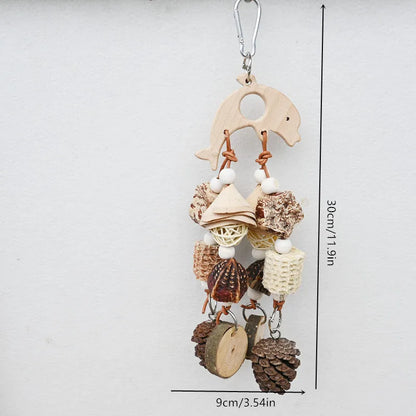 Pappagallo Giocattolo per uccelli Frutta in legno Corda da masticare Cono di pino Maiale Macchia di sughero Digrignamento dei denti Sollievo dalla noia Forniture per gabbie per uccelli