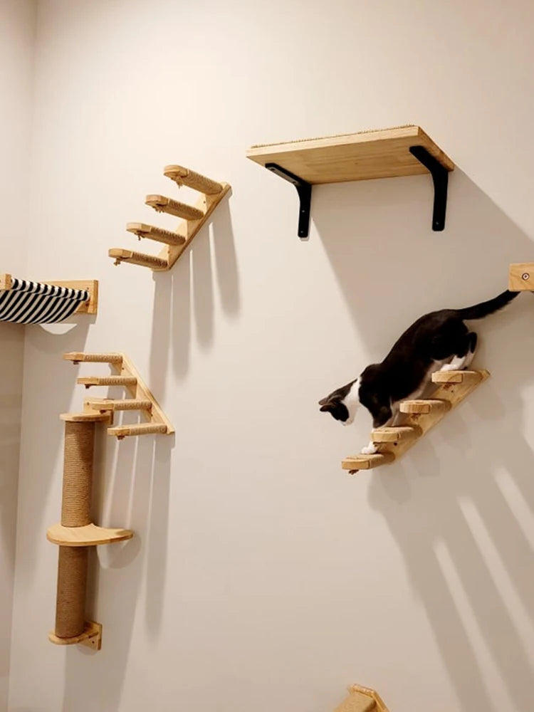 Mensola da arrampicata per gatti montata a parete gradini mobili da parete scala con corda in sisal tiragraffi albero per gatti gattini che dormono