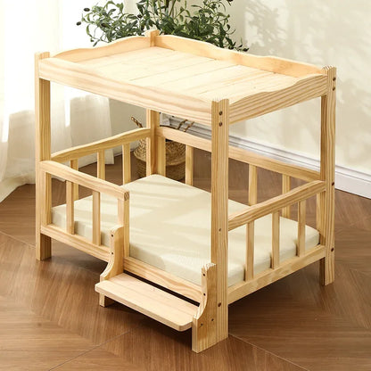 Letto principessa in legno massello a 2 strati per animali domestici Forniture universali per cani e gatti Comodo nido per cani traspirante Comoda scala da arrampicata
