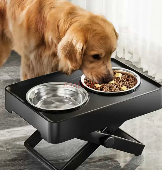 Supporto per ciotola per cani da 3 pezzi con ciotola per cani, protezione per il collo della ciotola per cani in acciaio inossidabile di grandi dimensioni per l'alimentazione