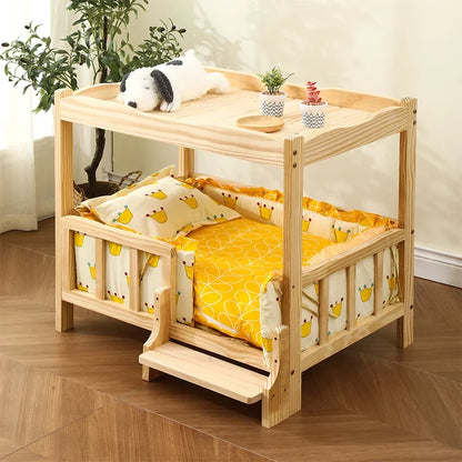 Letto principessa in legno massello a 2 strati per animali domestici Forniture universali per cani e gatti Comodo nido per cani traspirante Comoda scala da arrampicata
