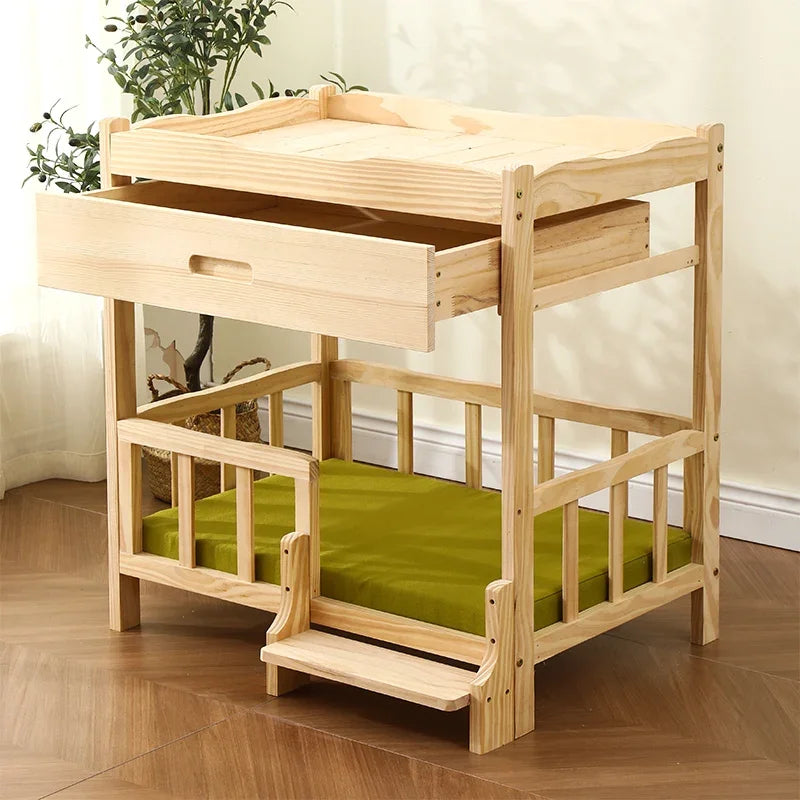 Letto principessa in legno massello a 2 strati per animali domestici Forniture universali per cani e gatti Comodo nido per cani traspirante Comoda scala da arrampicata