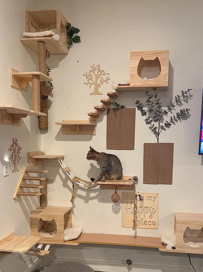 Mensola da arrampicata per gatti montata a parete gradini mobili da parete scala con corda in sisal tiragraffi albero per gatti gattini che dormono