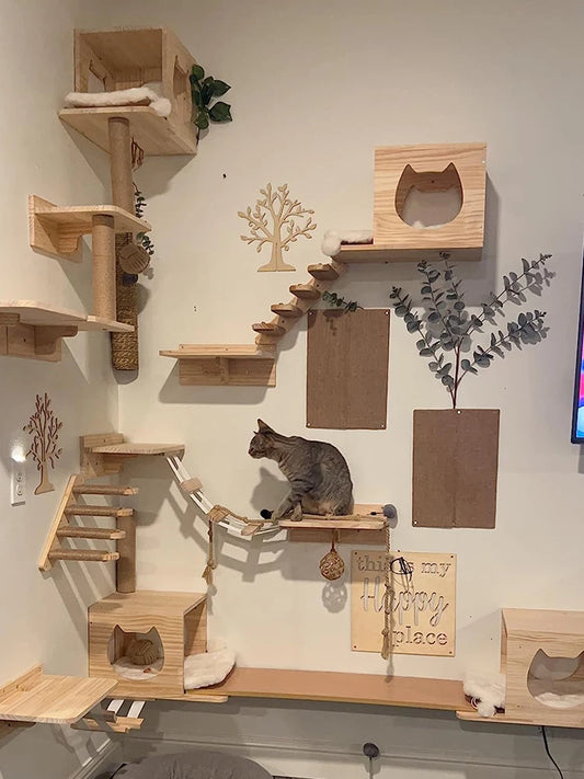 Mensola da arrampicata per gatti montata a parete gradini mobili da parete scala con corda in sisal tiragraffi albero per gatti gattini che dormono