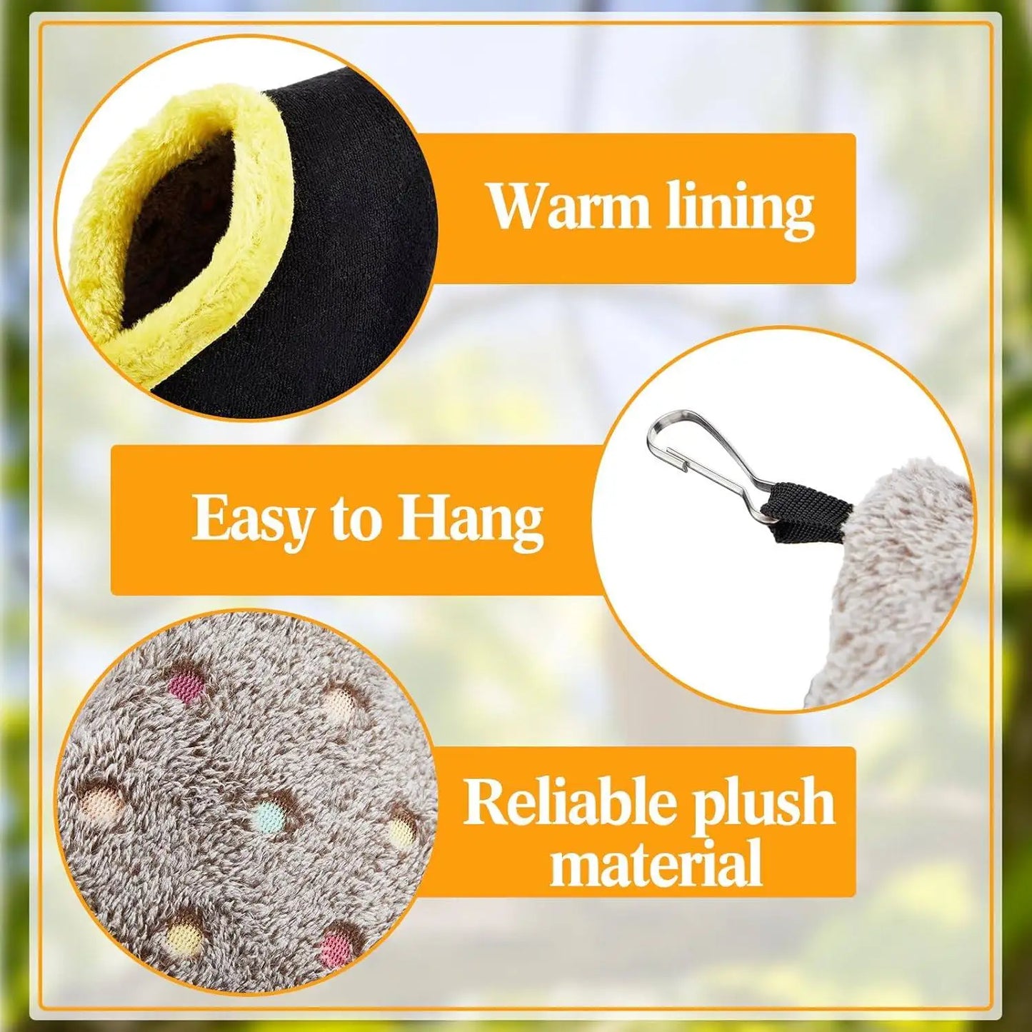 Casetta per uccelli Nido per uccelli di piccole dimensioni Pappagallo Caldo nido per uccelli in peluche Nido foderato in pile per uccelli Nido per pappagalli Gabbia sospesa Nido per uccelli all'uovo