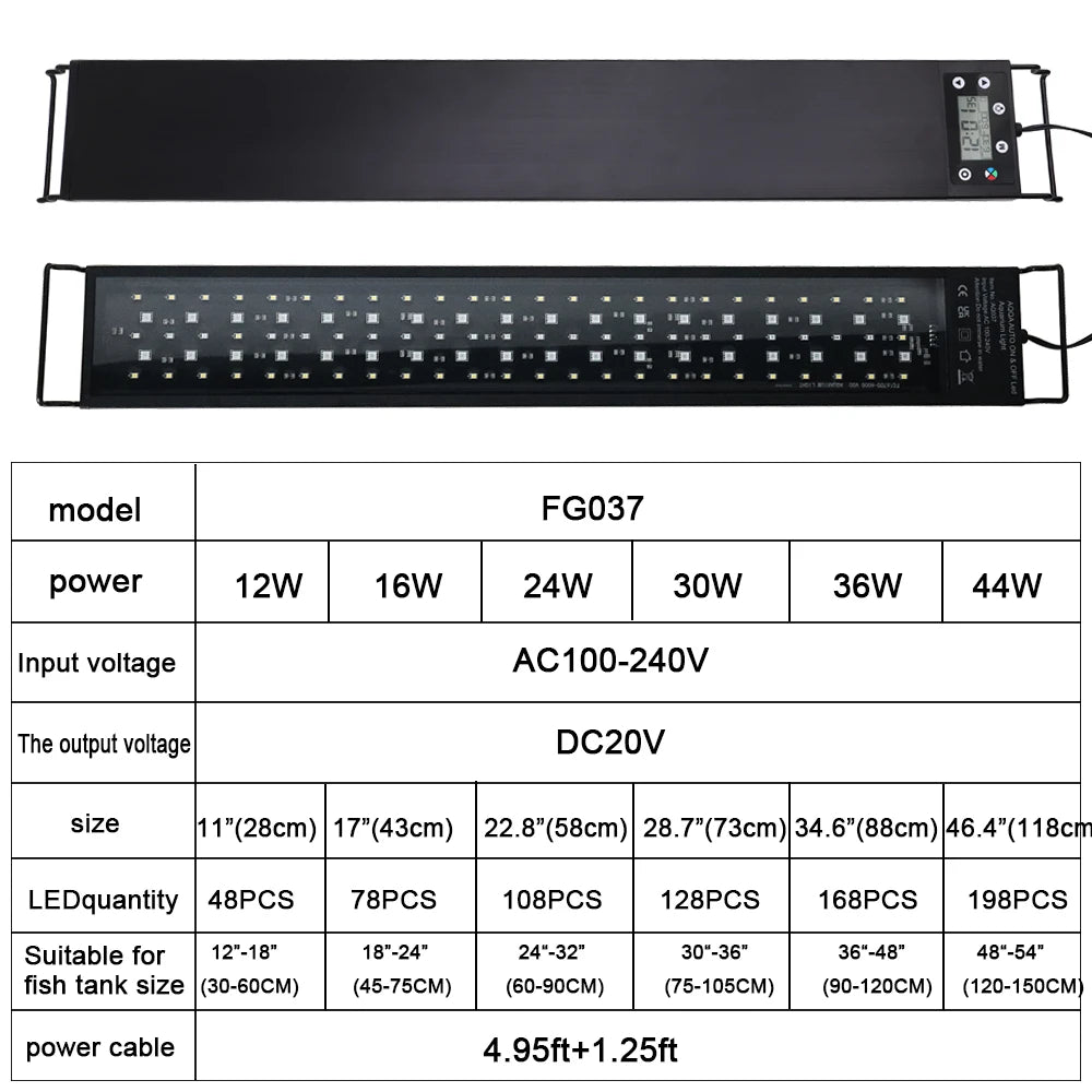 30-60 Zentimeter Aquarium 24/7 Vollspektrum LED-Beleuchtung Aquarium-Dekorationslampe für Wasserpflanzenwachstum IP68 Wasserdicht 100 V-240 V