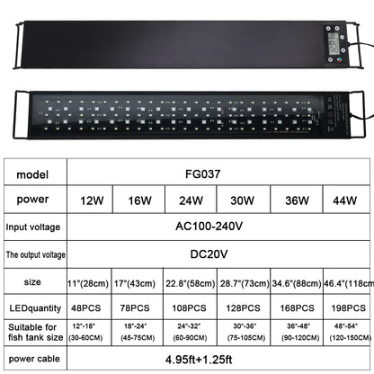 30-60 Zentimeter Aquarium 24/7 Vollspektrum LED-Beleuchtung Aquarium-Dekorationslampe für Wasserpflanzenwachstum IP68 Wasserdicht 100 V-240 V
