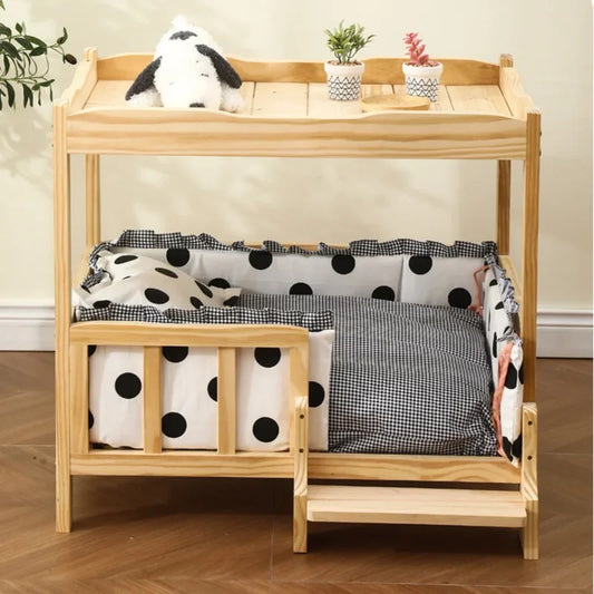 Letto principessa in legno massello a 2 strati per animali domestici Forniture universali per cani e gatti Comodo nido per cani traspirante Comoda scala da arrampicata