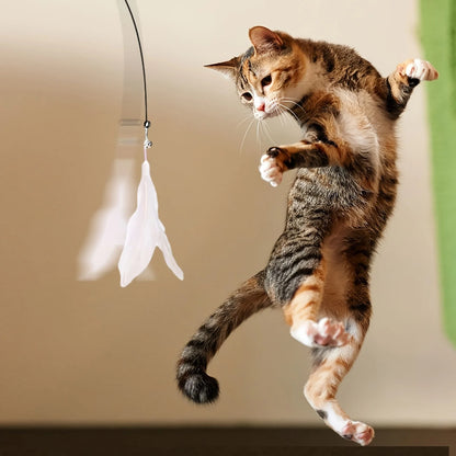 Katzen-Teaser-Spielzeug - Interaktiver Stab mit Glocke und Federn - Langer Saugnapf-Stab für aufregende Spielzeugabenteuer - Ultimatives Katzenspielzeug