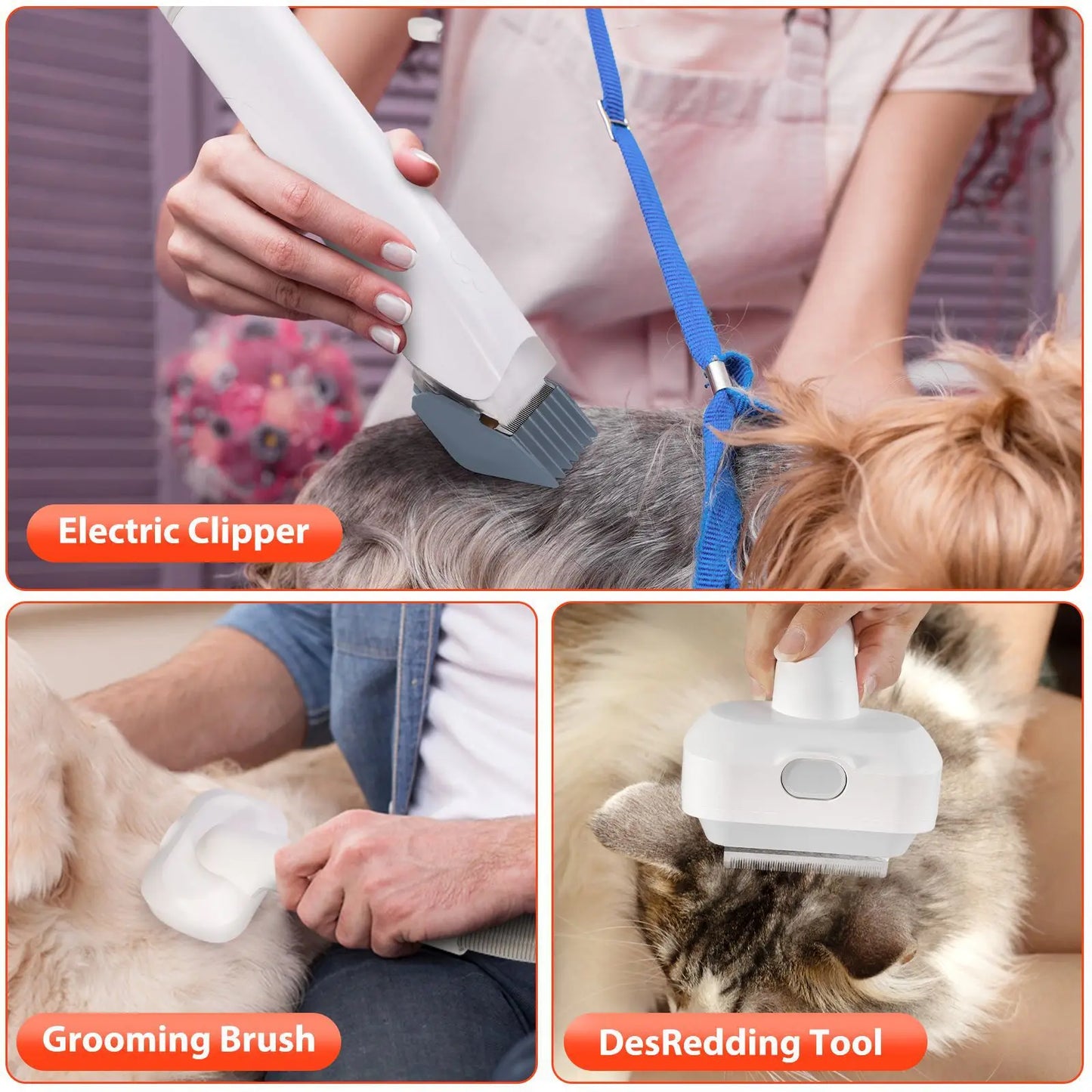 Toelettatrice multifunzionale per animali domestici e aspirazione sottovuoto all-in-one Set per toelettatura animali domestici con spinta da barba e spazzola per pettinare Per cani e gatti