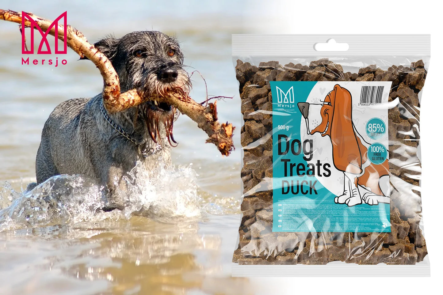 Dog Delicacy-Mersjo Entenfleisch-Sticks 85% Fleisch 500g Leckerli für alle Hunde, gute Zusammensetzung, proteinreich