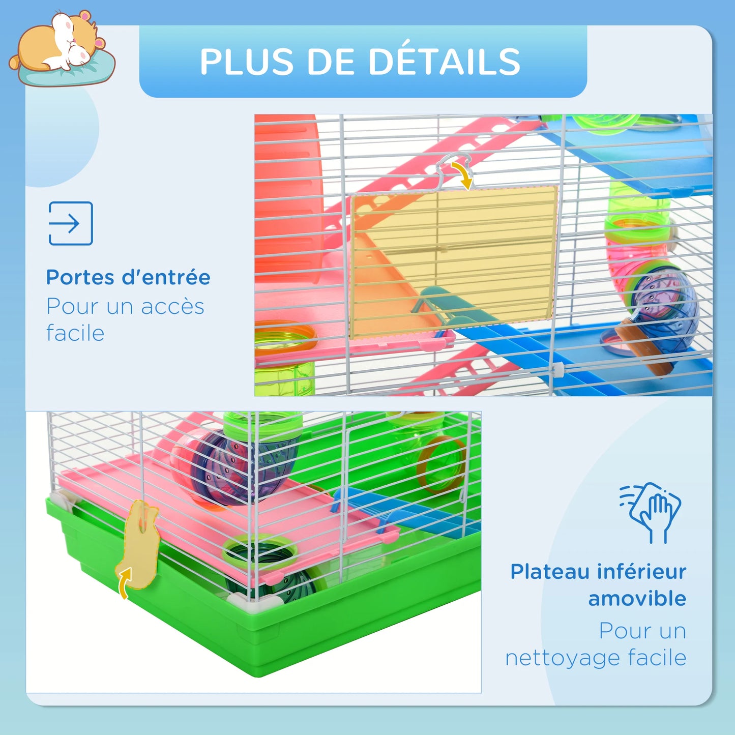 PawHut Nagerkäfig Hamsterkäfig 5 Etagen mit Tunneln Futternapf Laufrad Haus Leitern Maße 46L x 30B x 58H cm Grün