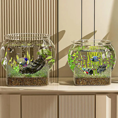 Ultra-transparente runde Fischschale, abnehmbares Desktop-Fischtank aus Kunststoff, 360-Grad-Sicht, kleiner Desktop-Aquarium, Tischdekoration