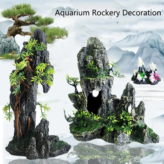 Acquario in resina Rockery Decorazione di montagna Vista artificiale Grotta di roccia Albero di pietra Ornamento per acquario Forniture per animali domestici Decorazioni per la casa