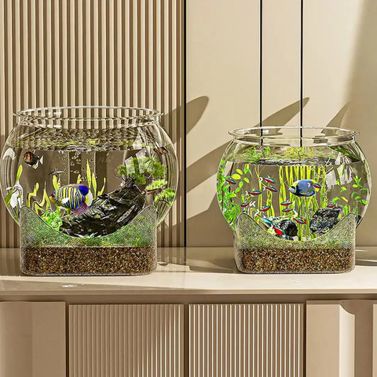 Ciotola per pesci rotonda ultra trasparente Serbatoio per pesci da tavolo rimovibile in plastica Vista a 360 gradi Desktop Piccolo acquario Ornamento da tavolo