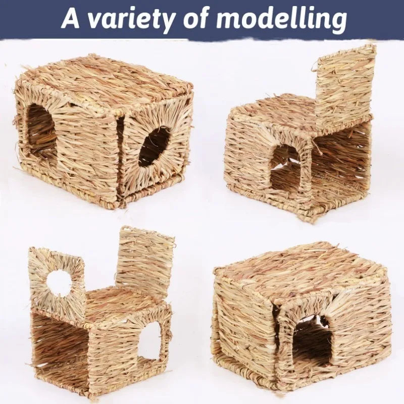 Grasnest für Kaninchenkäfige, gewebt, faltbar, Hamster, Meerschweinchen, Gras zum Kauen, Spielzeugmatte, Haus, Haustiernester, Zubehör